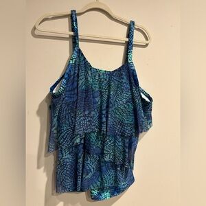 Del Rey Blue Teal Mosaic Tiered Tankini Top - Plus Size 24W